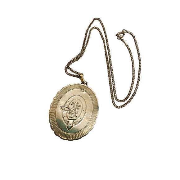Antique Stunning Detailed Double Gold Filled Sided Locket Necklace (A1805)